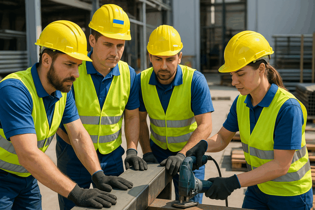 Ukrán munkaerő kölcsönzés építkezésen, szakértő kék galléros munkások együttműködve