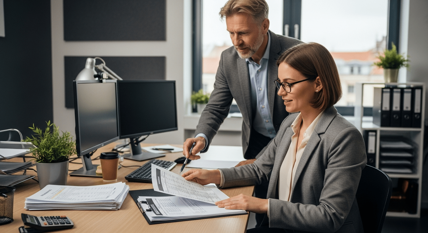 HR- és bérügyviteli adminisztráció: HR-vezető és tanácsadó szerződéseket egyeztetnek.